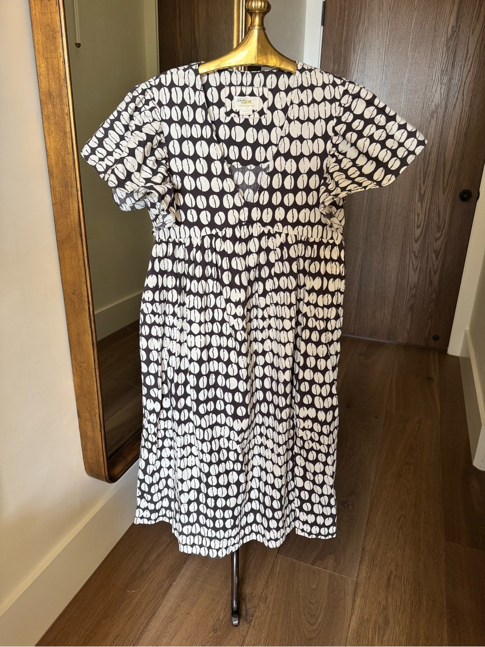 Mauve brown & White Printed Short-Sleeve petite dress